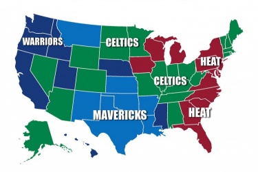 分区决赛美国各州支持球队情况：凯尔特人获22州支持最多
