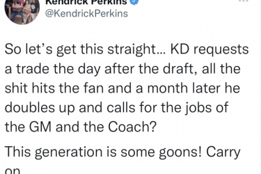 前NBA球员帕金斯怒斥篮网球员凯文-杜兰特